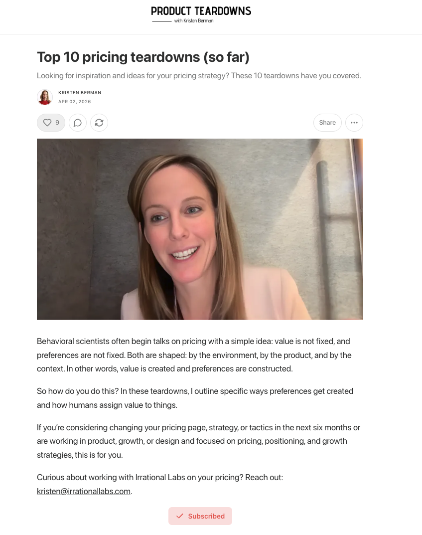 Top 10 pricing teardowns (so far) — Kristen Berman Substack